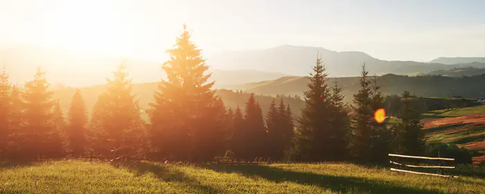 UltraWide 32:9 обои (3840x1080): закат, вечер, холмы, долина