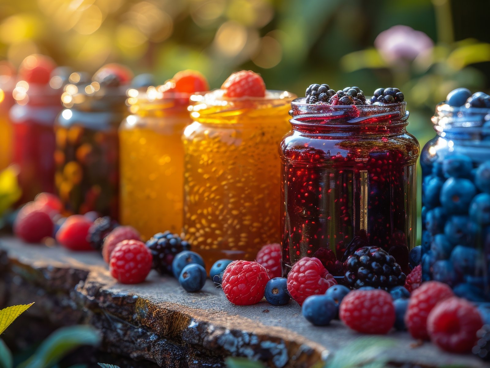 Berry Jam Jars on a Wooden Table - UXGA wallpapers in 1600x1200 resolution