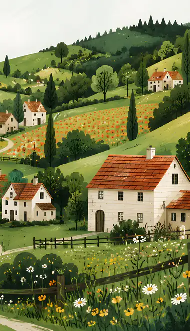 Wallpapers for iPhone 4/4S (640x960): countryside, field, village, hills