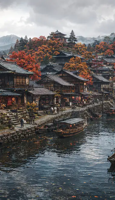 Wallpapers for iPhone 4/4S (640x960): Japan, autumn, mountains, river