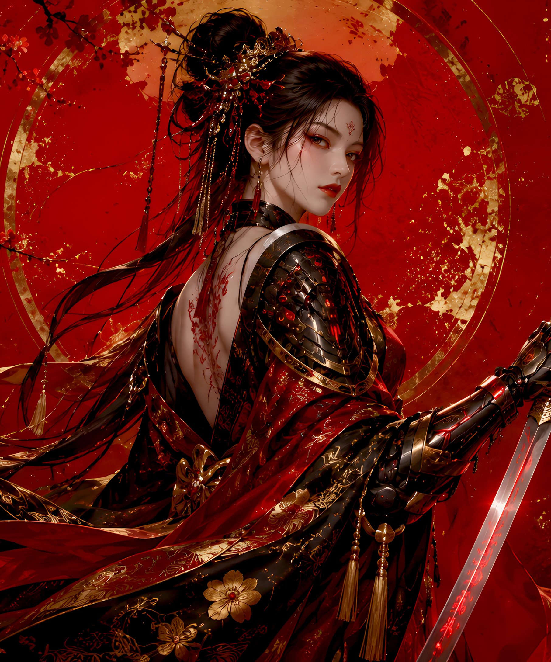 Fantasy Samurai Woman with Katana - Wallpapers for Samsung Galaxy Z Fold4/Z Fold5/Z Fold6 in 1812x2176 resolution