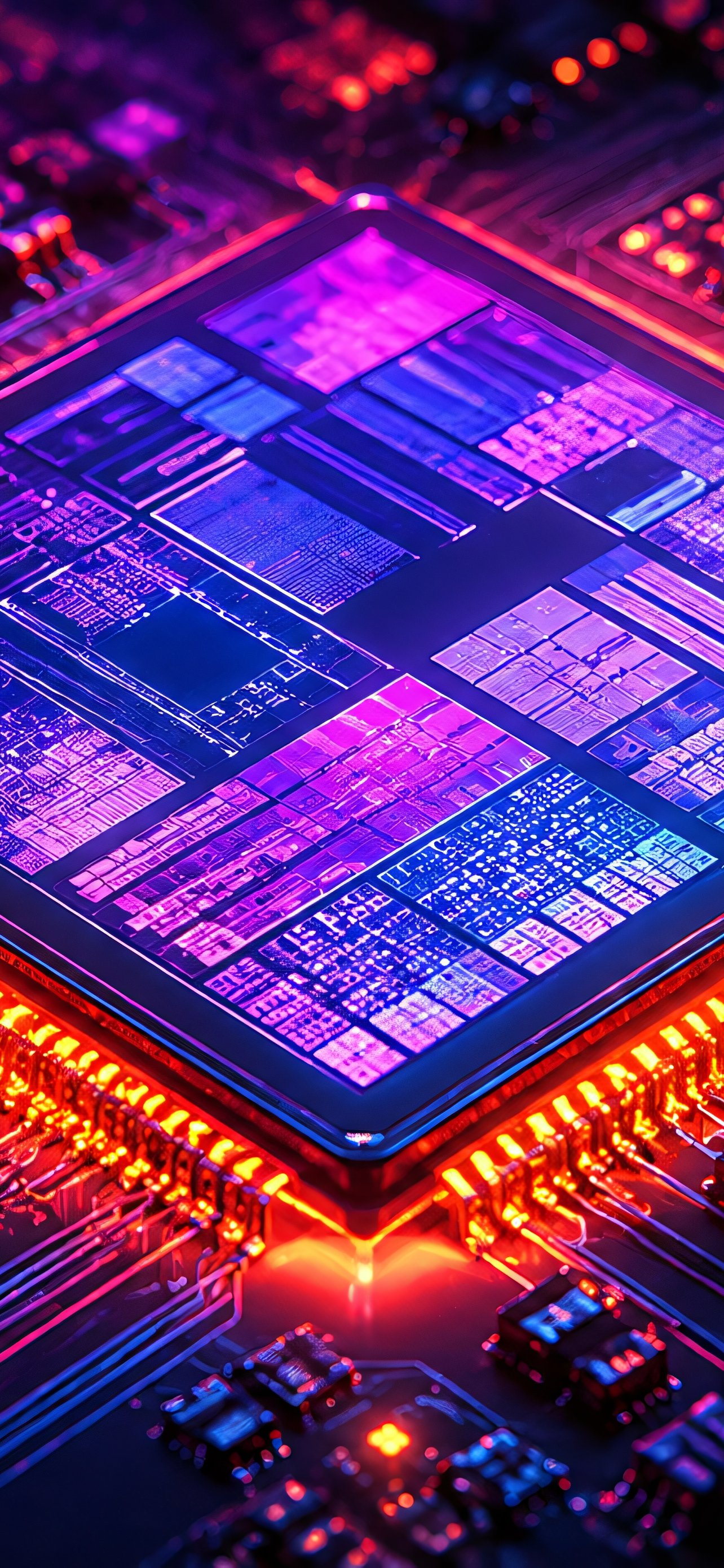 Glowing AI Processor on Motherboard - Wallpapers for iPhone 13 Pro Max/12 Pro Max/14 Plus in 1284x2778 resolution