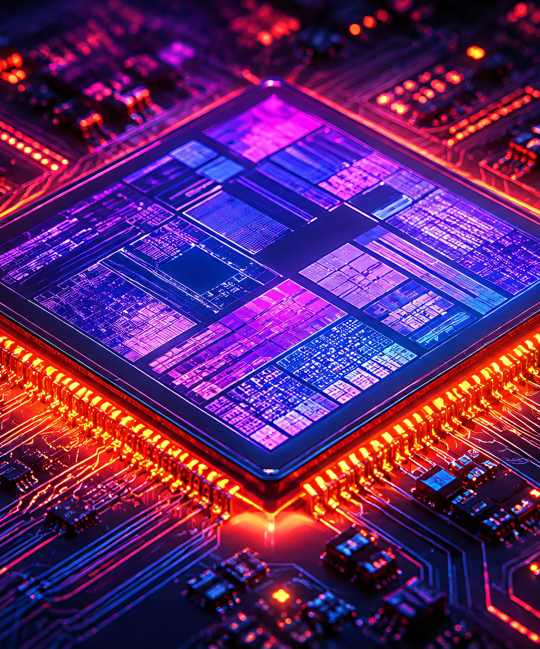 Glowing AI Processor on Motherboard - Wallpapers for Samsung Galaxy Z Fold4/Z Fold5/Z Fold6 in 1812x2176 resolution