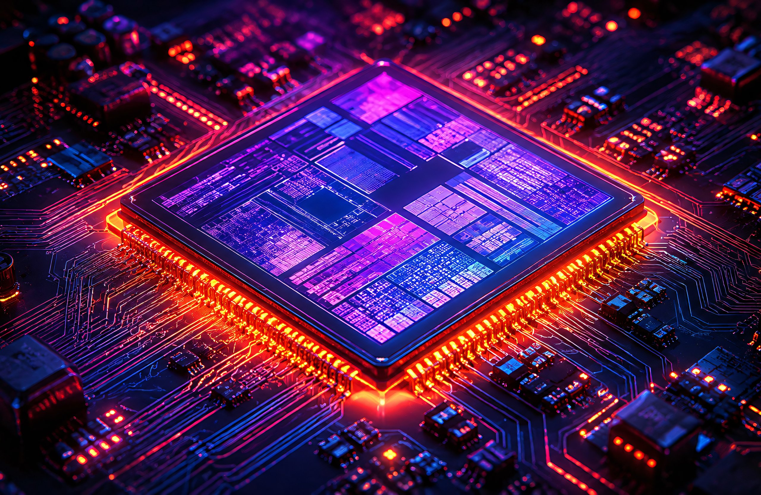 Glowing AI Processor on Motherboard - Wallpapers for Apple MacBook Air 13 M2″ in 2560x1664 resolution