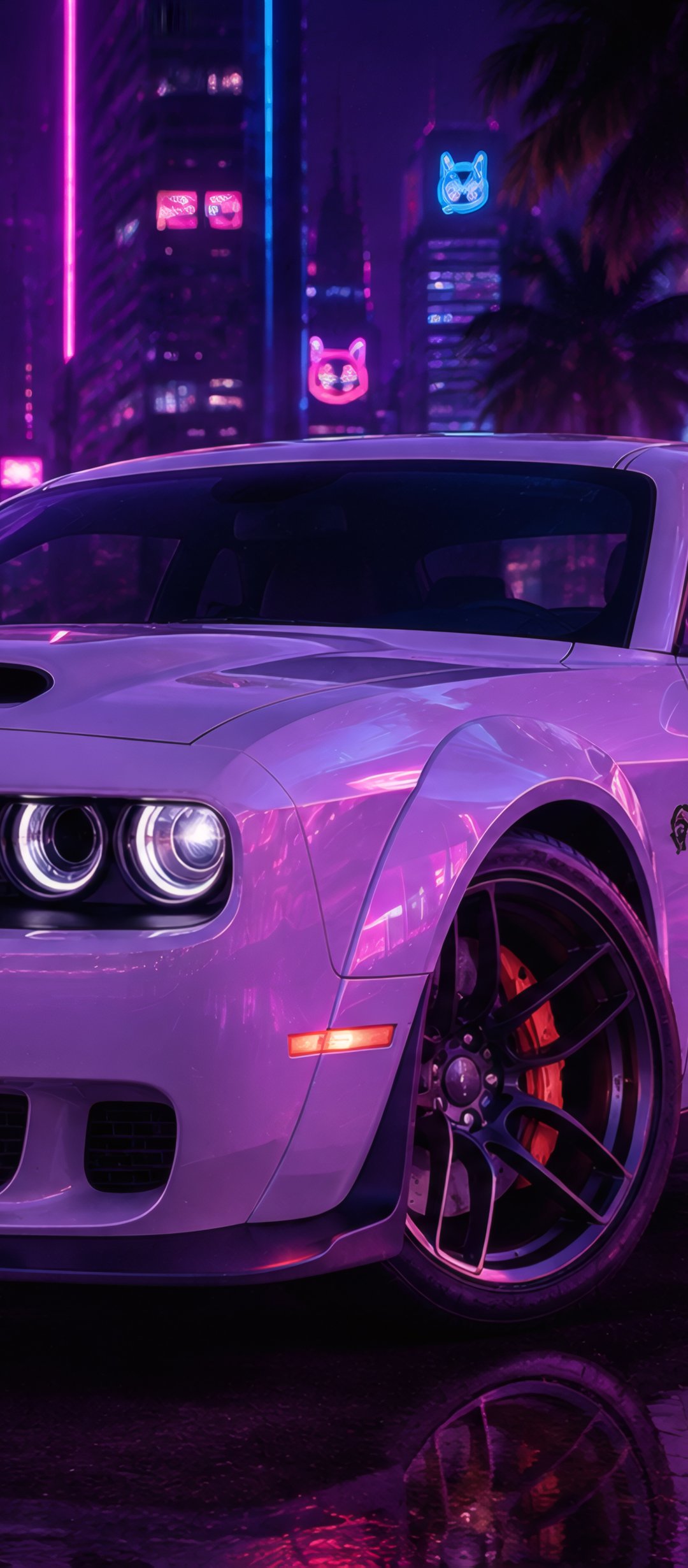 Dodge Challenger SRT at Neon Night - Wallpapers for TECNO/Infinix in 1080x2460 resolution