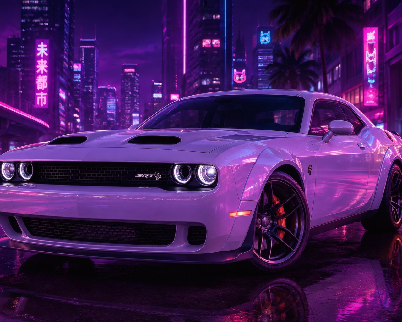 Dodge Challenger SRT at Neon Night - SXGA wallpapers in 1280x1024 resolution
