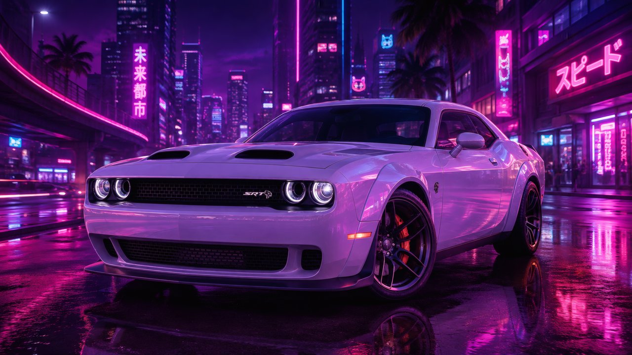 Dodge Challenger SRT на ночной улице - HDV 720p обои в разрешении 1280x720