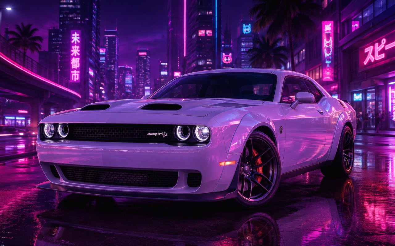 Dodge Challenger SRT на ночной улице - WXGA_1280 обои в разрешении 1280x800