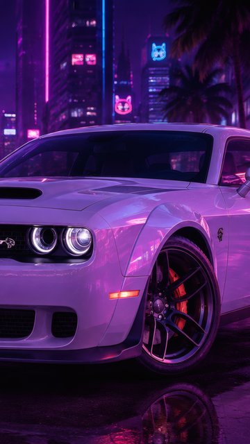 Dodge Challenger SRT at Neon Night - Wallpapers for Nokia, Samsung in 360x640 resolution