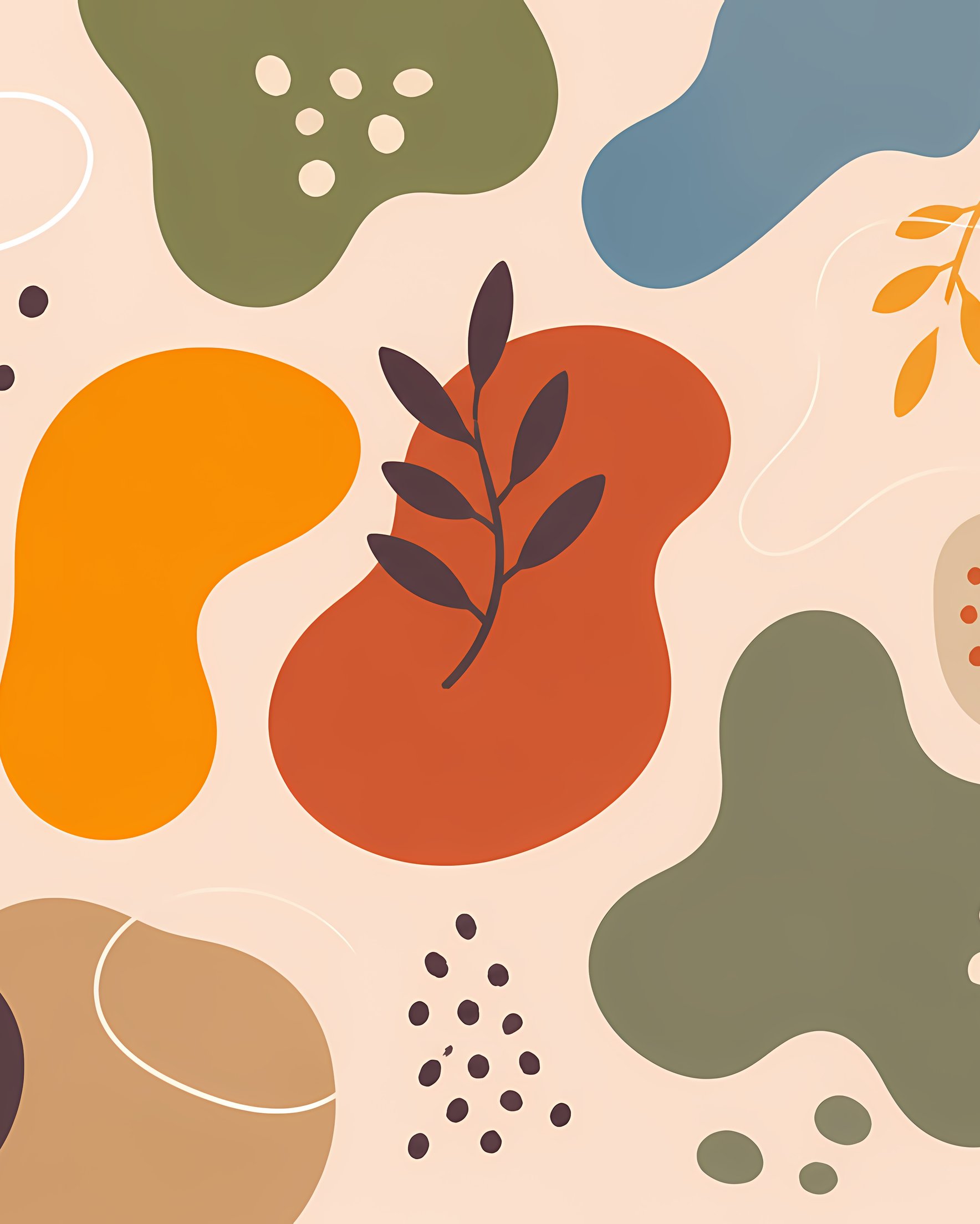 Abstract pattern of leaves and spots - Wallpapers for Samsung Galaxy Z Fold 2/3 in 1768x2208 resolution
