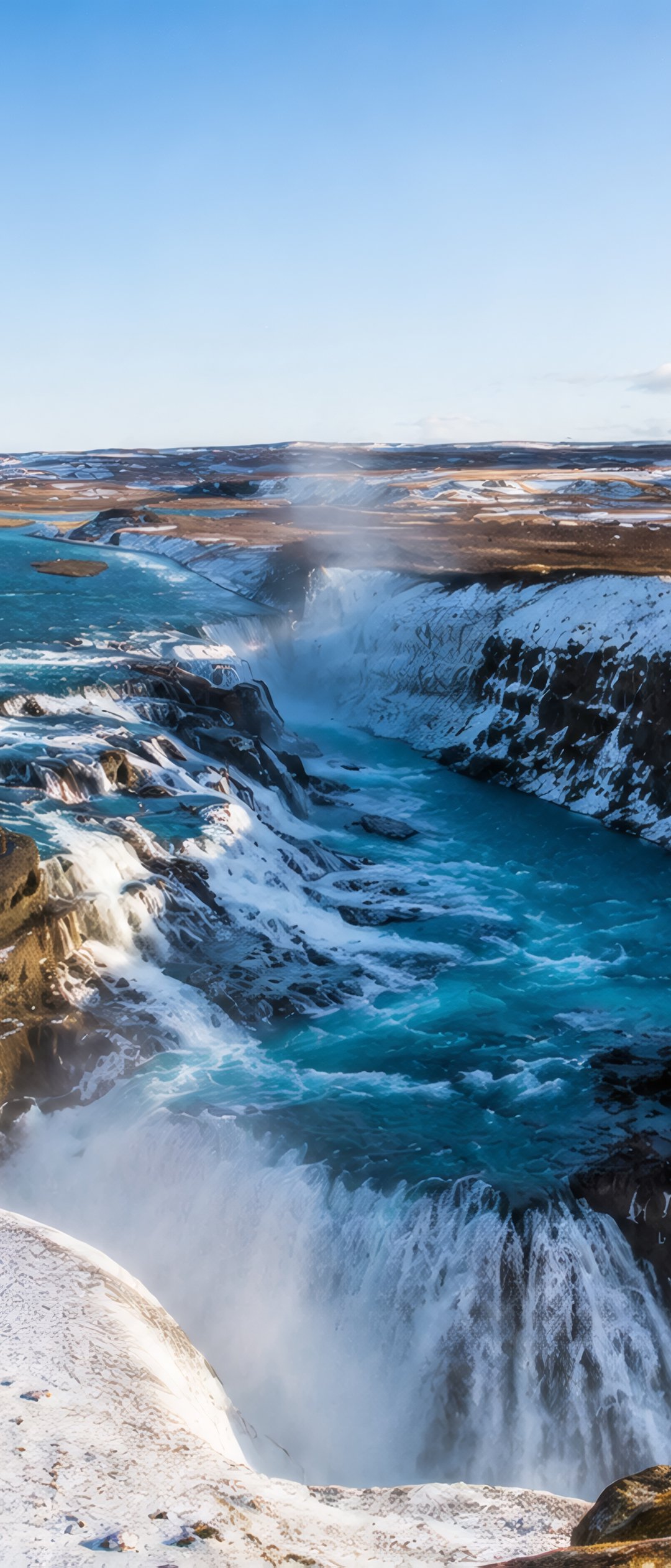 Iceland Winter Canyon with waterfall and river - Wallpapers for Samsung Galaxy Z Flip7, Sony Xperia 5 II/5 III/5 V/10 IV/10 V, Xiaomi Mix Fold 3 in 1080x2520 resolution