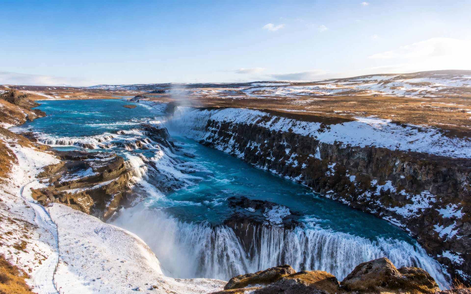 Iceland Winter Canyon with waterfall and river - WUXGA wallpapers in 1920x1200 resolution