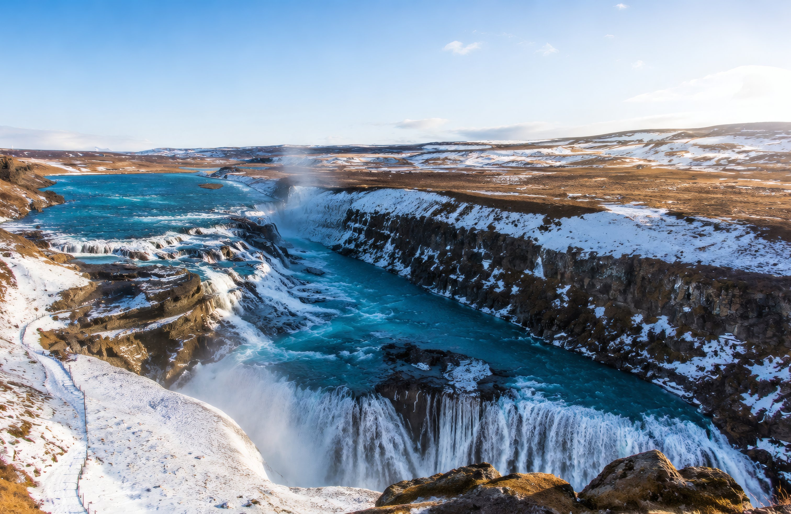 Iceland Winter Canyon with waterfall and river - Wallpapers for Apple MacBook 14.2″ in 3024x1964 resolution