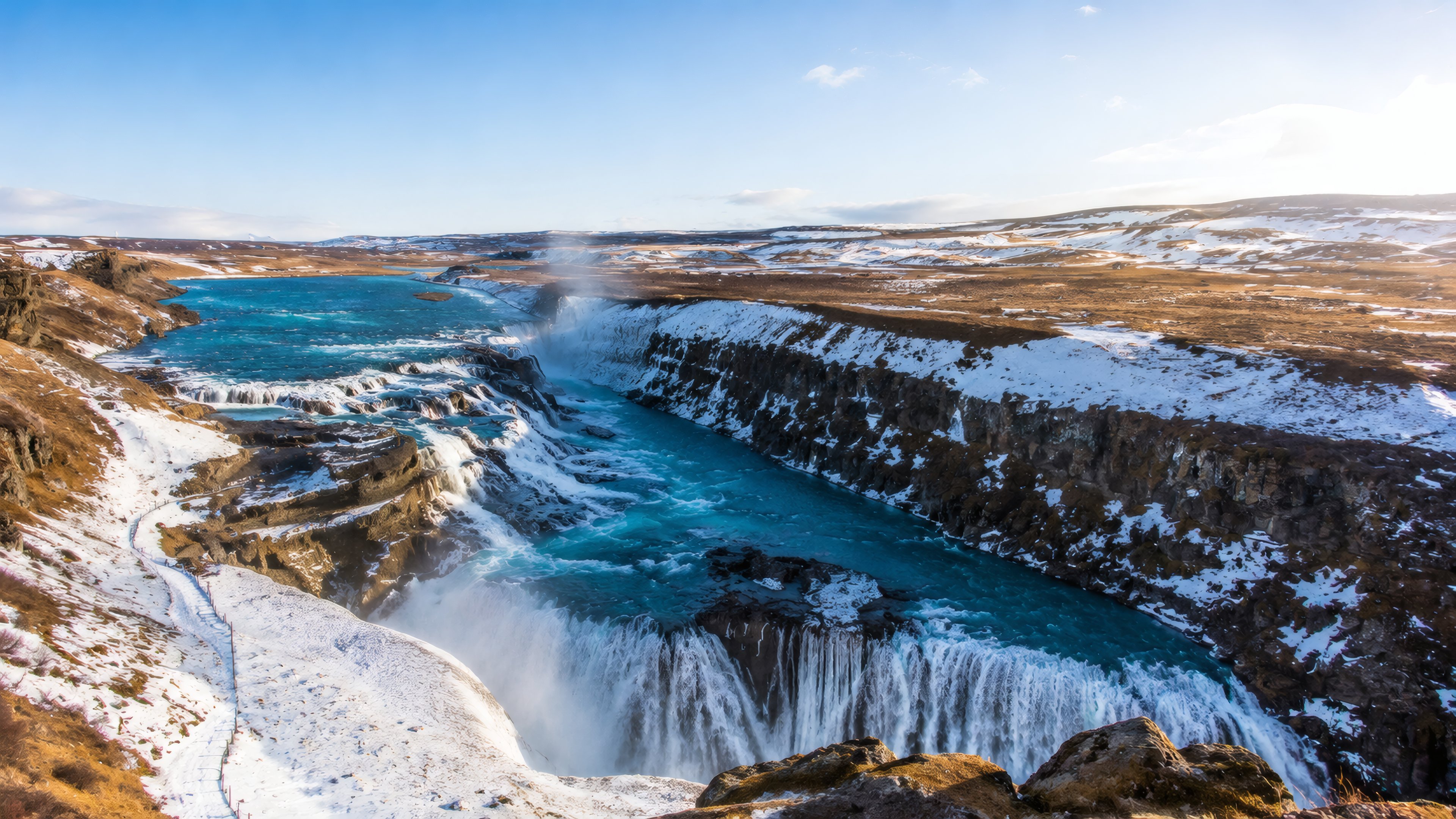 Iceland Winter Canyon with waterfall and river - 4K PC Wallpapers in 3840x2160 resolution