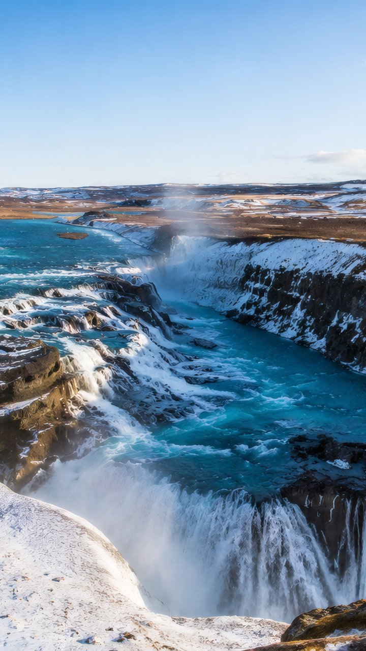 Iceland Winter Canyon with waterfall and river - Wallpapers for Samsung/LG in 720x1280 resolution
