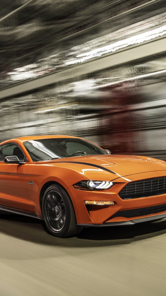 Orange Ford Mustang in Road Tunnel - Wallpapers for Samsung, HTC, Sony in 540x960 resolution