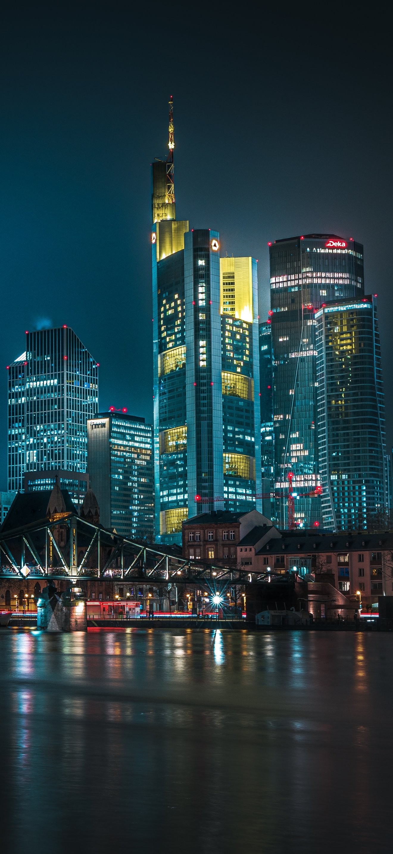 Frankfurt Skyscraper Skyline at Night - Wallpapers for iPhone 17 Pro Max/16 Pro Max in 1320x2868 resolution