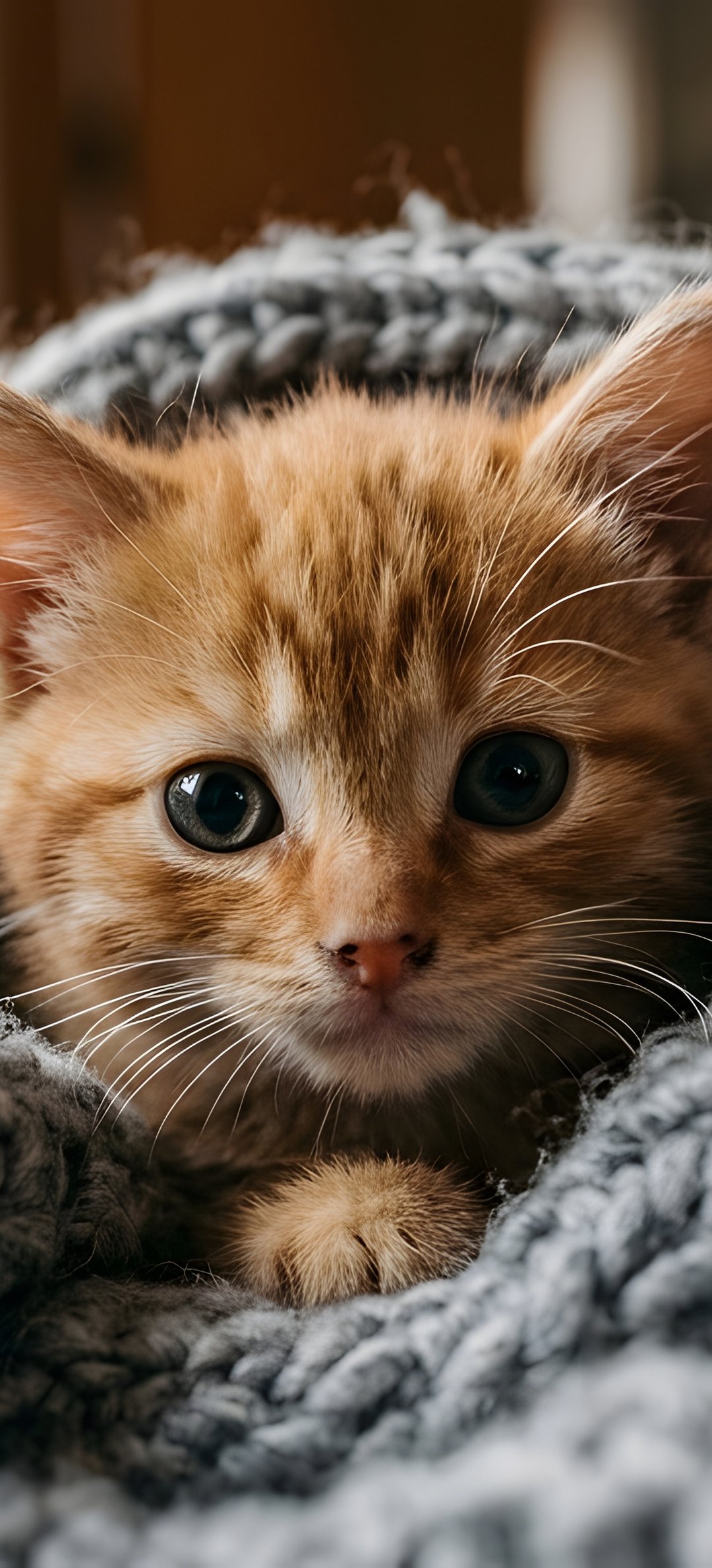 Red-haired kitten is wrapped in a blanket - Wallpapers for Honor/Huawei in 1080x2376 resolution