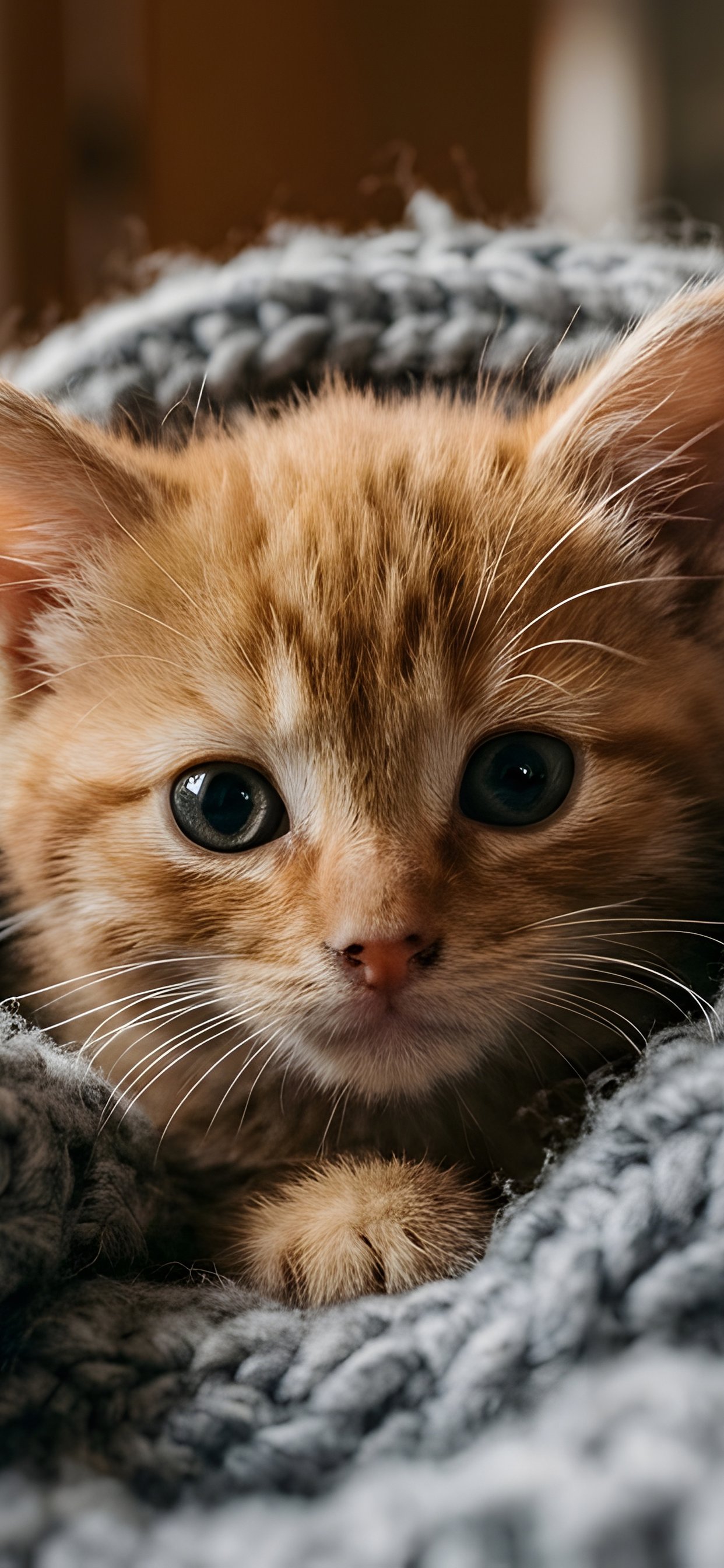 Red-haired kitten is wrapped in a blanket - Wallpapers for iPhone 11 Pro Max in 1242x2688 resolution