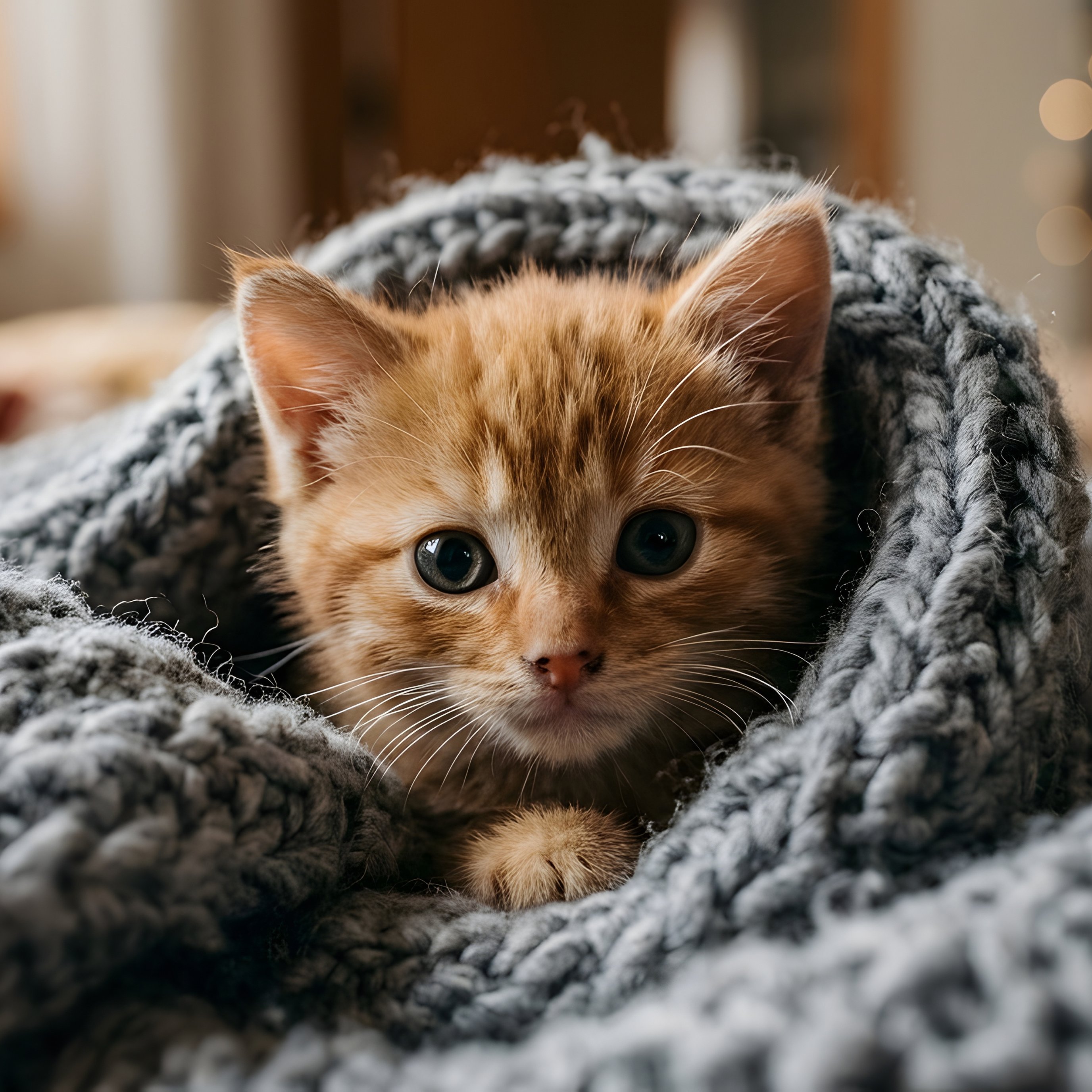 Red-haired kitten is wrapped in a blanket - Wallpapers for iPad Pro 13″ in 2752x2752 resolution