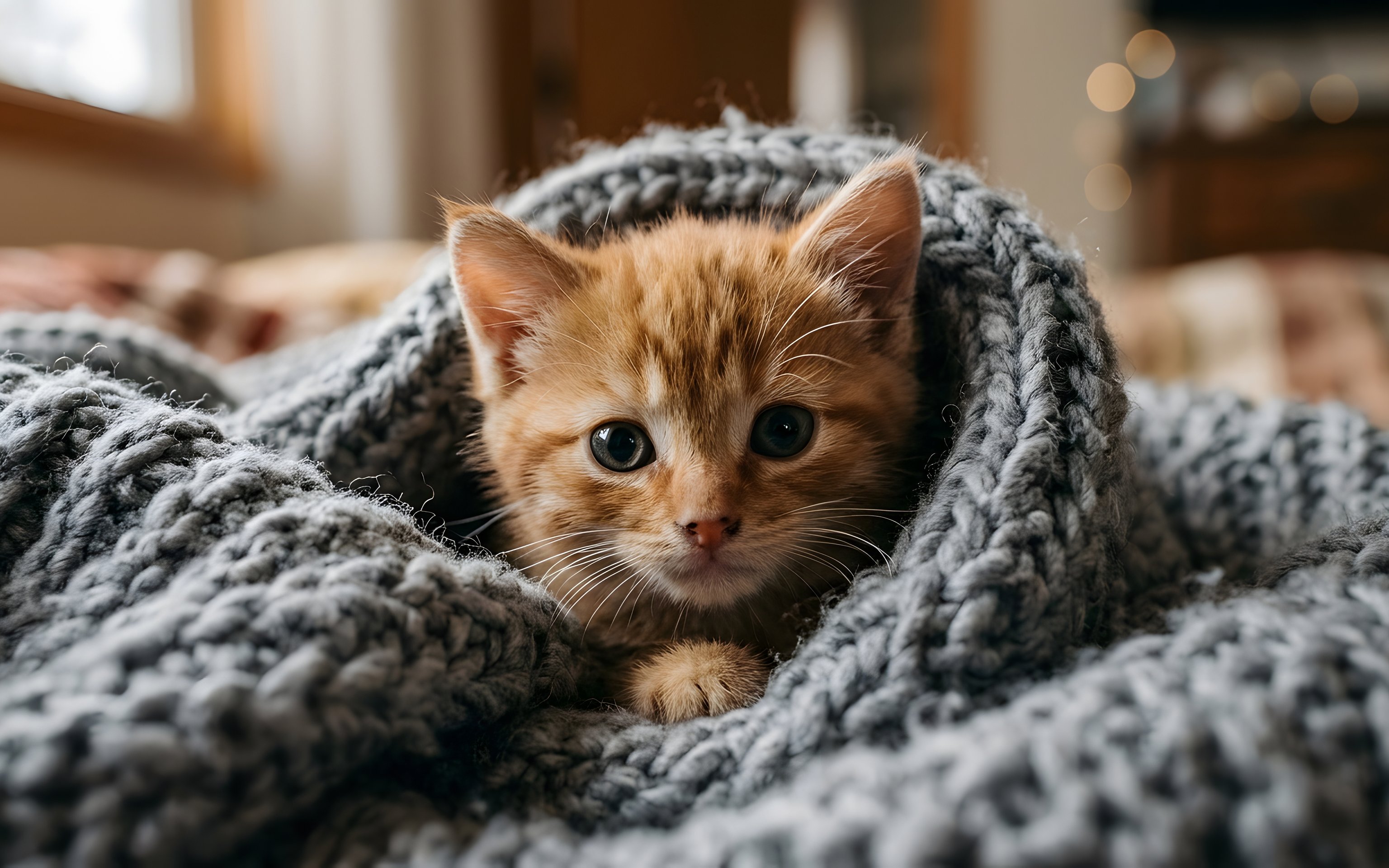 Red-haired kitten is wrapped in a blanket - Wallpapers for Apple MacBook 16″ in 3072x1920 resolution