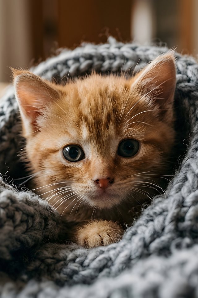 Red-haired kitten is wrapped in a blanket - Wallpapers for iPhone 4/4S in 640x960 resolution