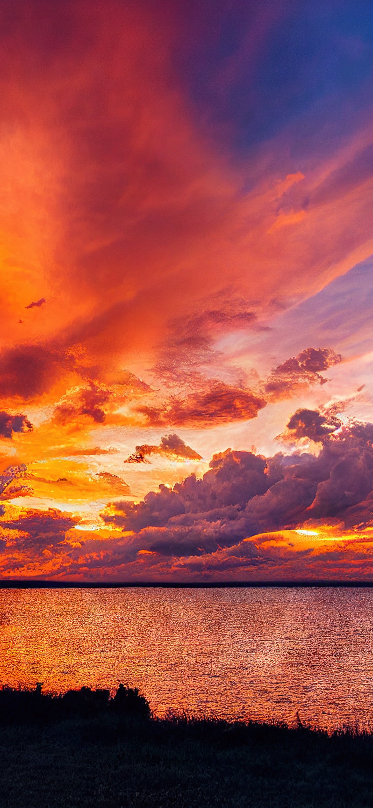 Red Sunset Over a River Landscape - Wallpapers for Samsung Galaxy S24/S24 Ultra/S25 Ultra/S25+/S26 Ultra in 1440x3120 resolution