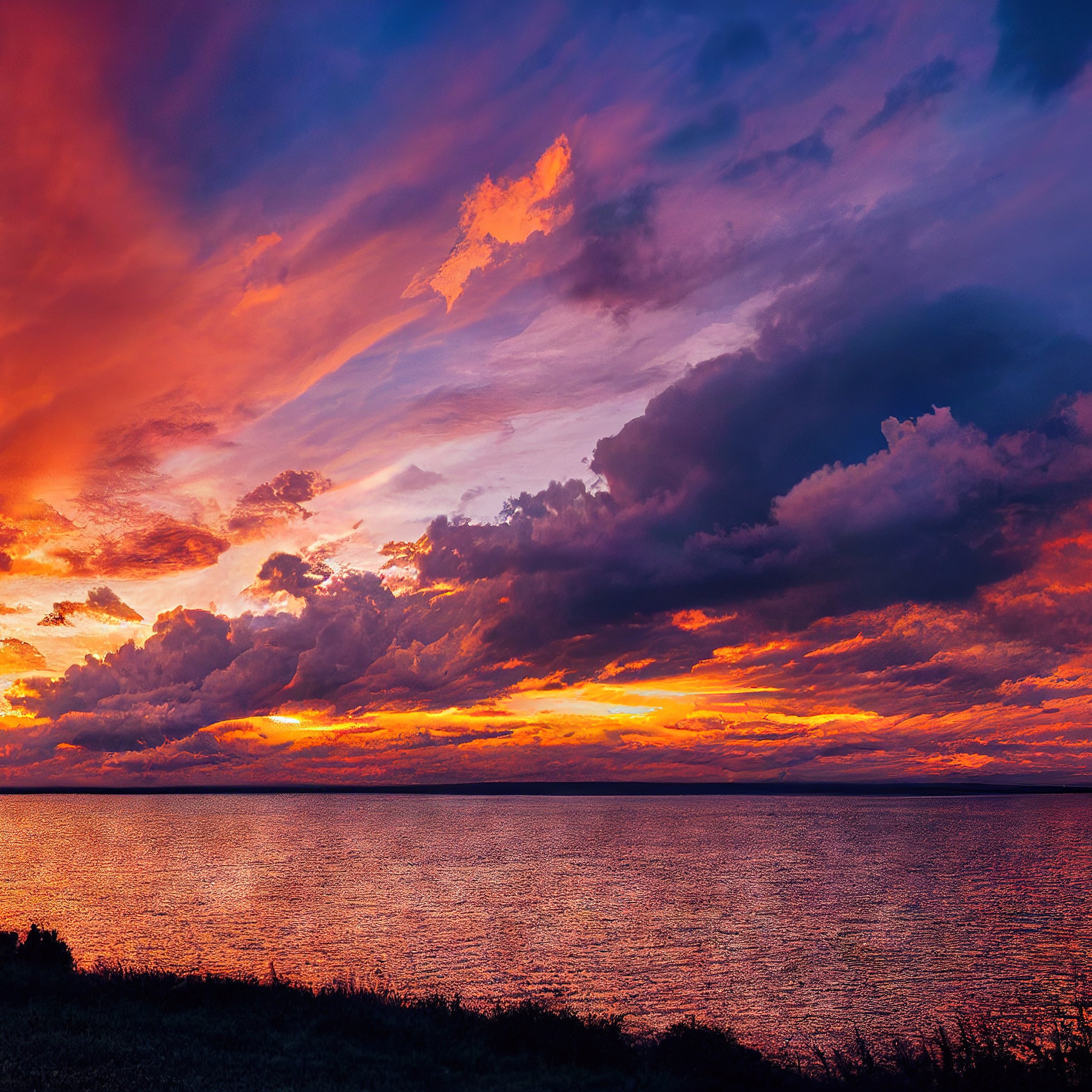 Red Sunset Over a River Landscape - Wallpapers for iPad Pro 11″ 2024 in 2420x2420 resolution