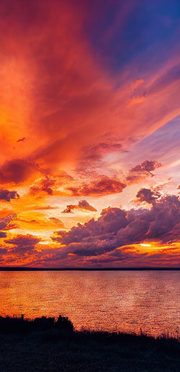Red Sunset Over a River Landscape - Wallpapers for Samsung in 360x740 resolution