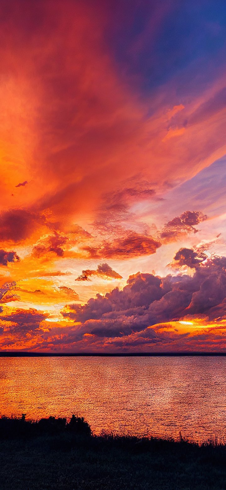 Red Sunset Over a River Landscape - Wallpapers for Samsung Galaxy A11/A20e/A20/M11, Xiaomi Redmi 9A/9C, POCO C40 in 720x1560 resolution