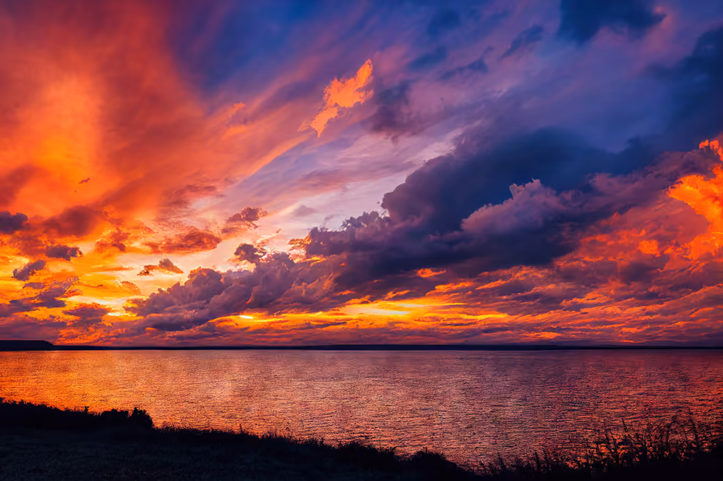 Red Sunset Over a River Landscape - Full HD wallpapers in 1920x1080 resolution