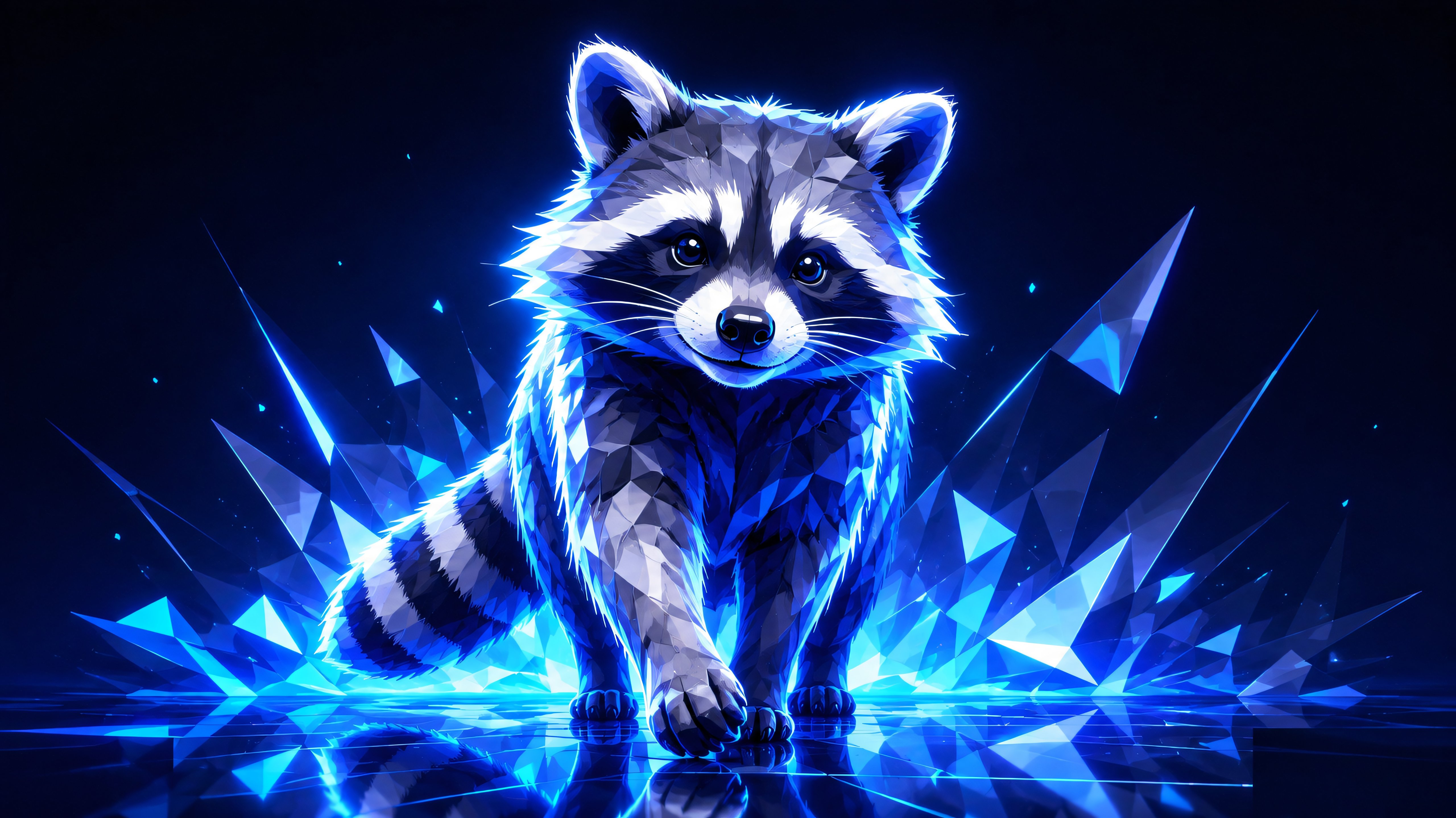 Raccoon in low poly style - 5K wallpapers in 5120x2880 resolution