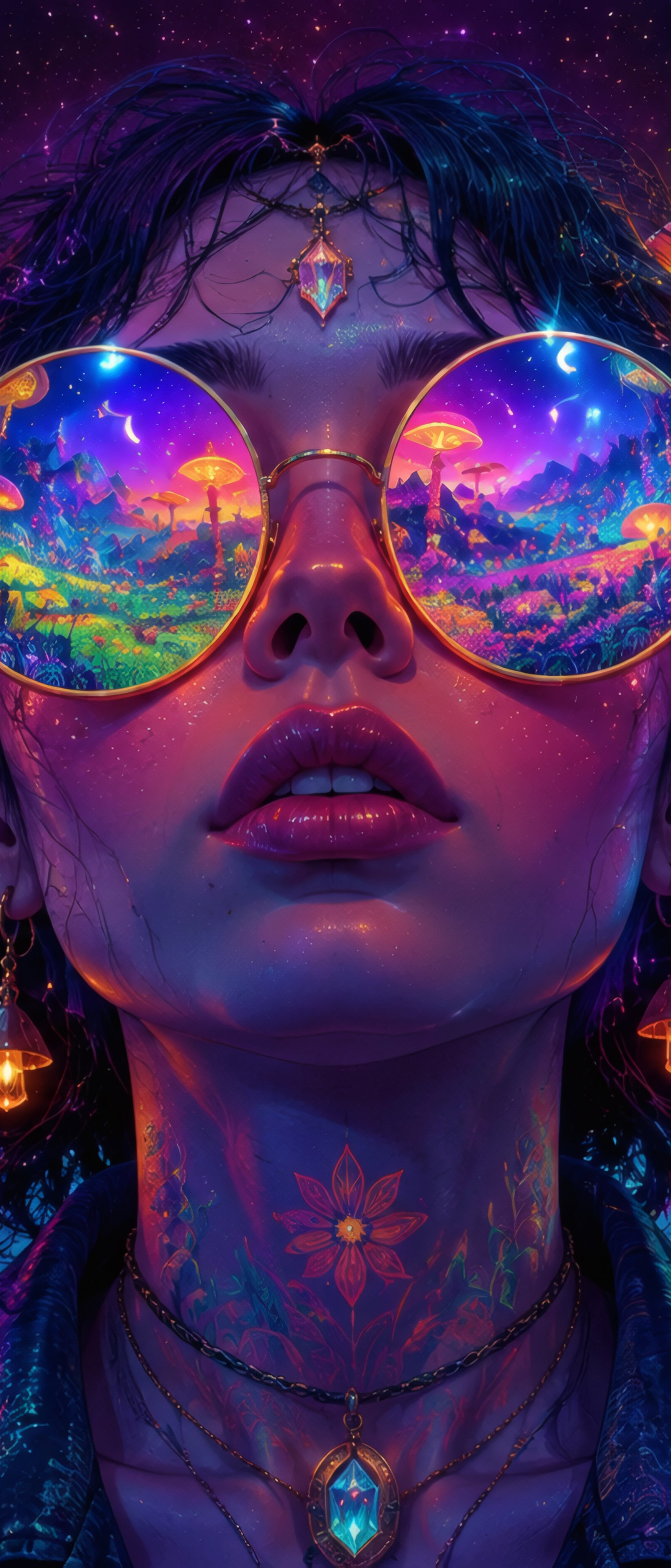 Psychedelic world with glowing mushrooms - Wallpapers for Sony Xperia 1/Xperia 1 III/Xperia PRO-I in 1644x3840 resolution