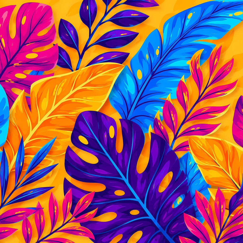 Bright floral pattern with colorful leaves - Wallpapers for Apple iPad 1 in 1024x1024 resolution