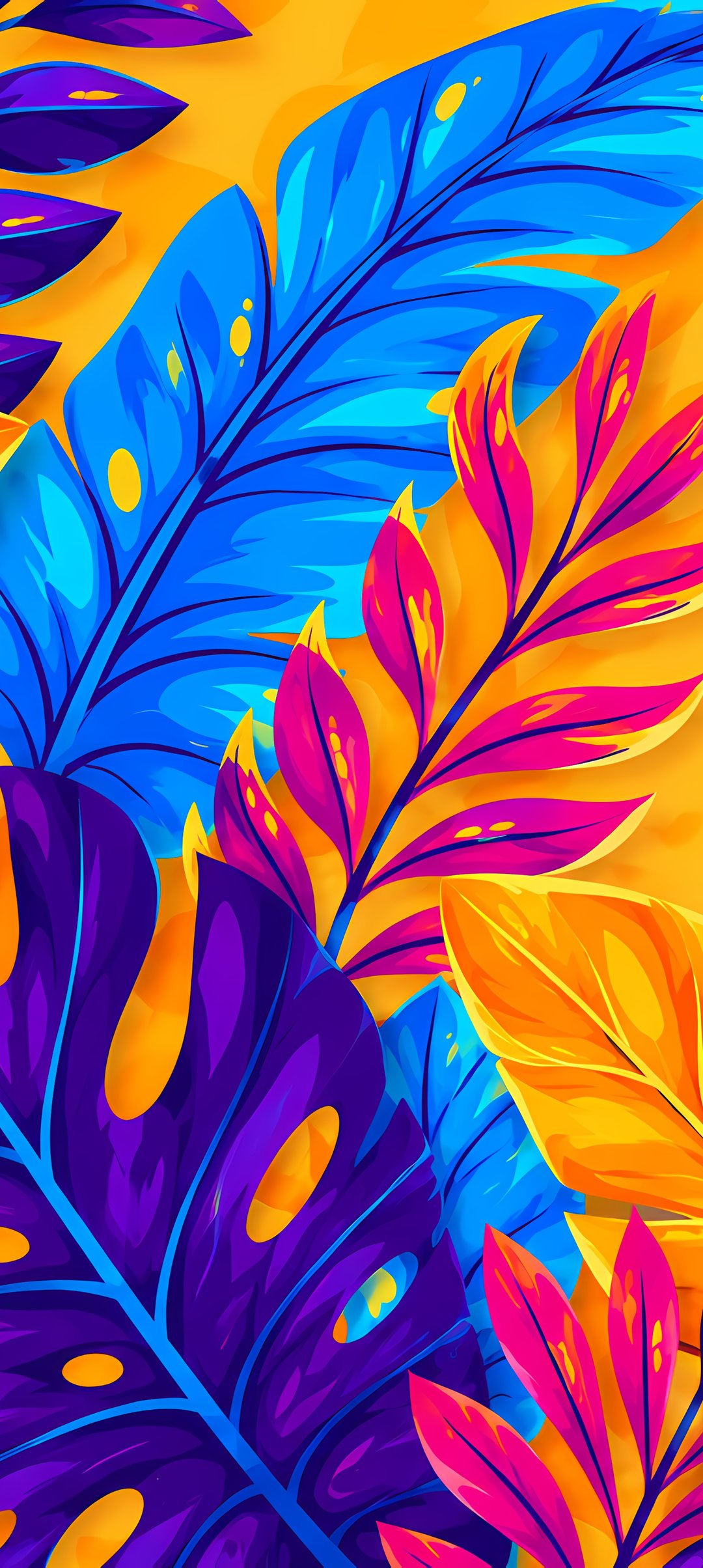 Bright floral pattern with colorful leaves - Wallpapers for Samsung Galaxy A13/A14/A53, Realme 12 Pro 5G, POCO M5 in 1080x2408 resolution