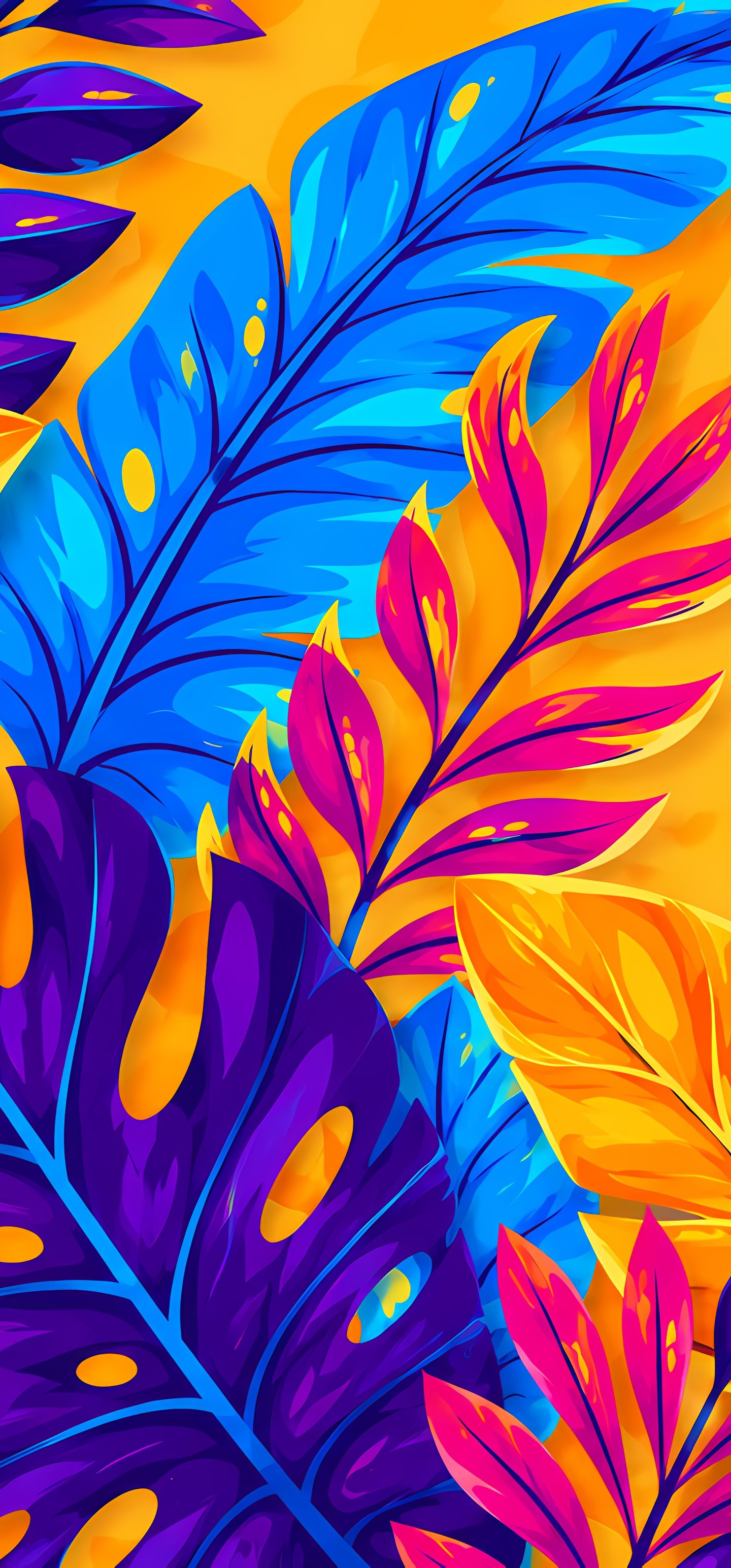 Bright floral pattern with colorful leaves - Wallpapers for Samsung Galaxy S22 Ultra/S23 Ultra in 1440x3088 resolution