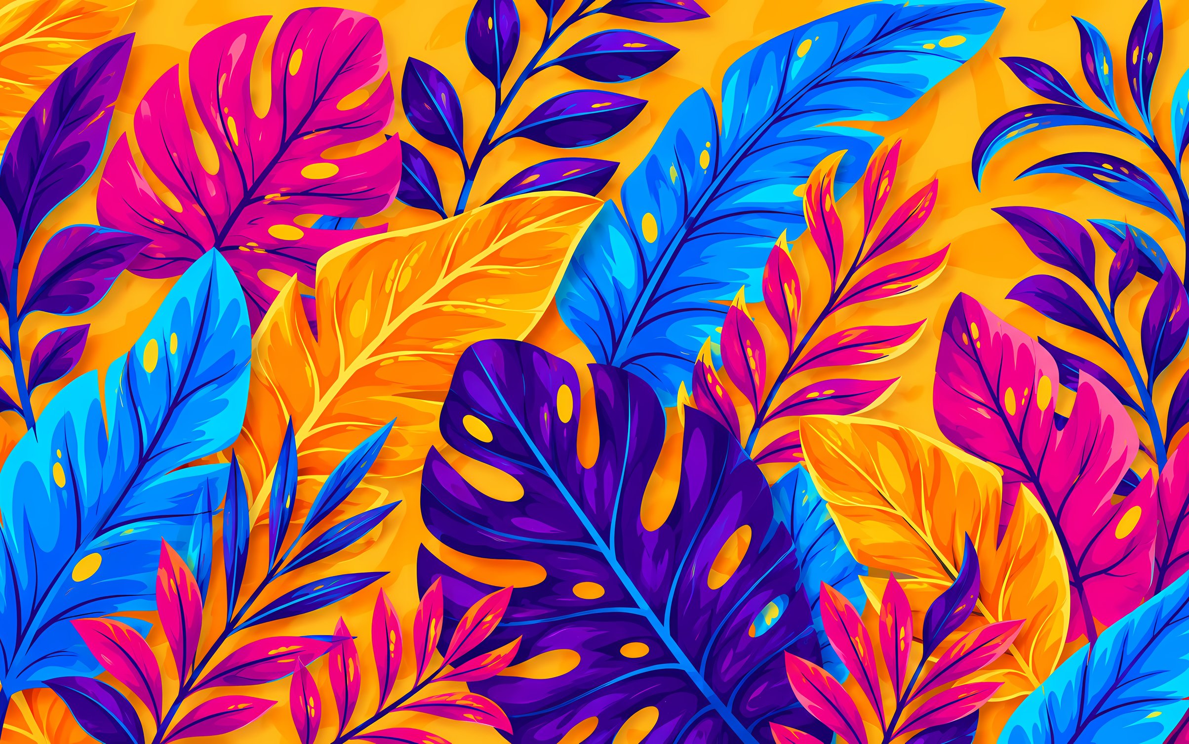 Bright floral pattern with colorful leaves - Wallpapers for MacBook Neo in 2408x1506 resolution