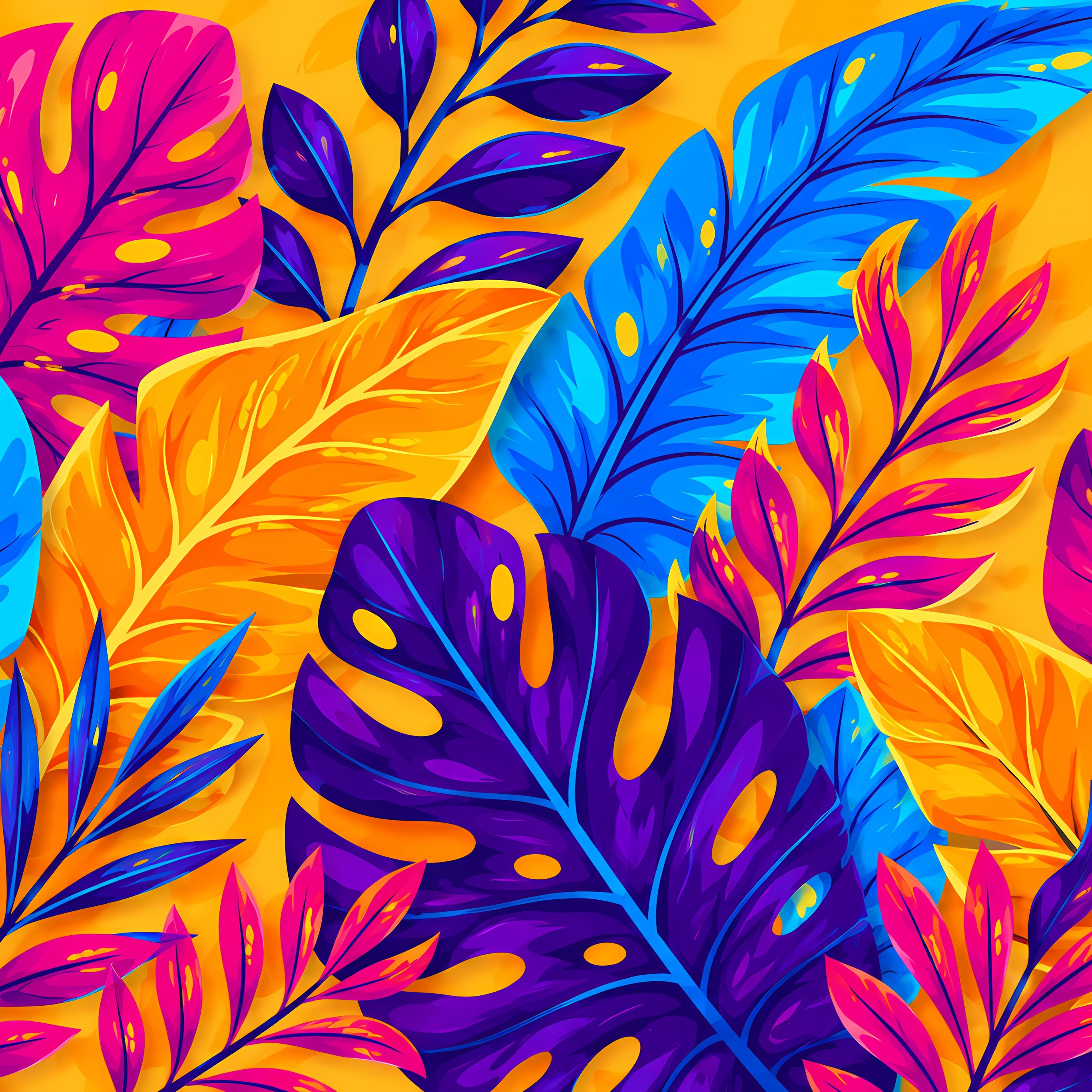 Bright floral pattern with colorful leaves - Wallpapers for iPad Pro 12.9″ in 2732x2732 resolution