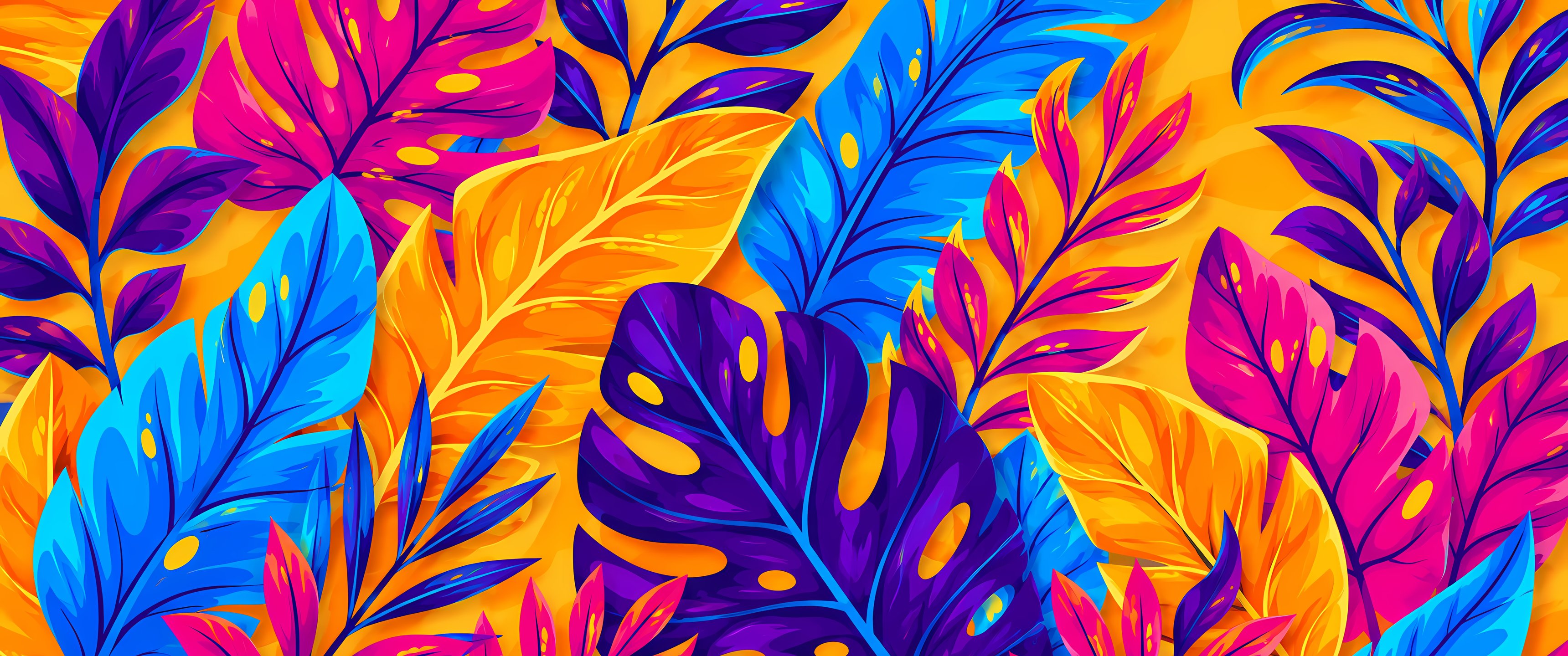 Bright floral pattern with colorful leaves - UltraWide 21:9 wallpapers in 3440x1440 resolution