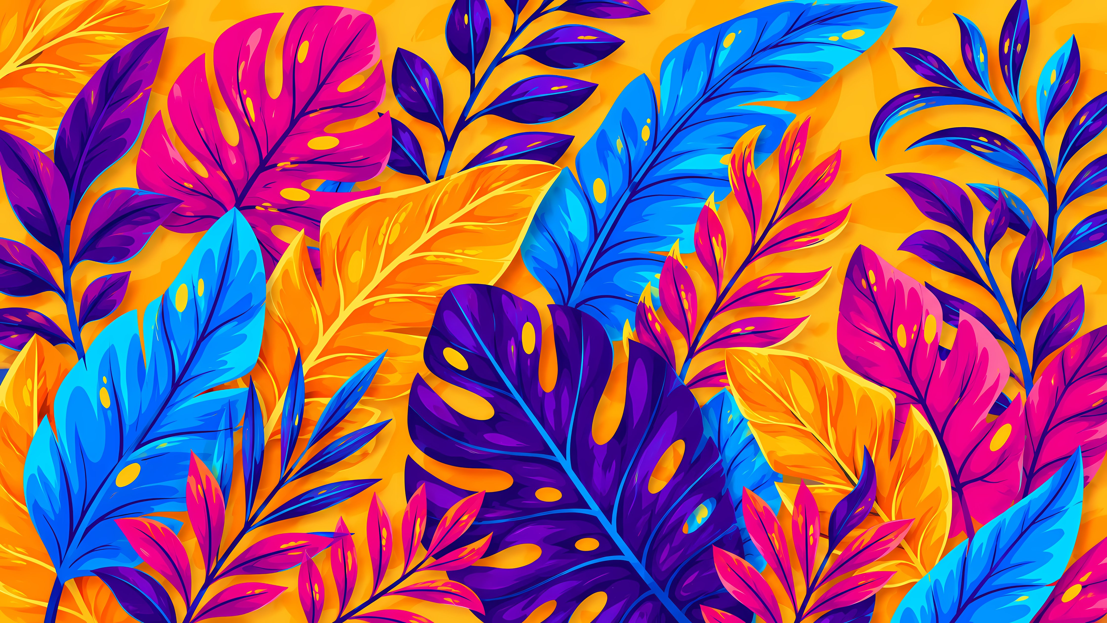 Bright floral pattern with colorful leaves - Wallpapers for Apple iMac 24″ in 4480x2520 resolution
