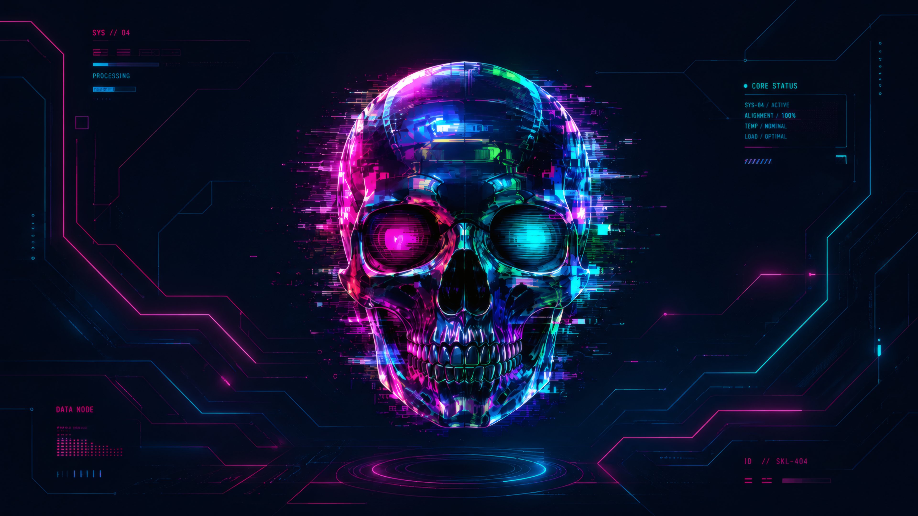 Neon Cyberpunk Skull with Glitch - 4K PC Wallpapers in 3840x2160 resolution