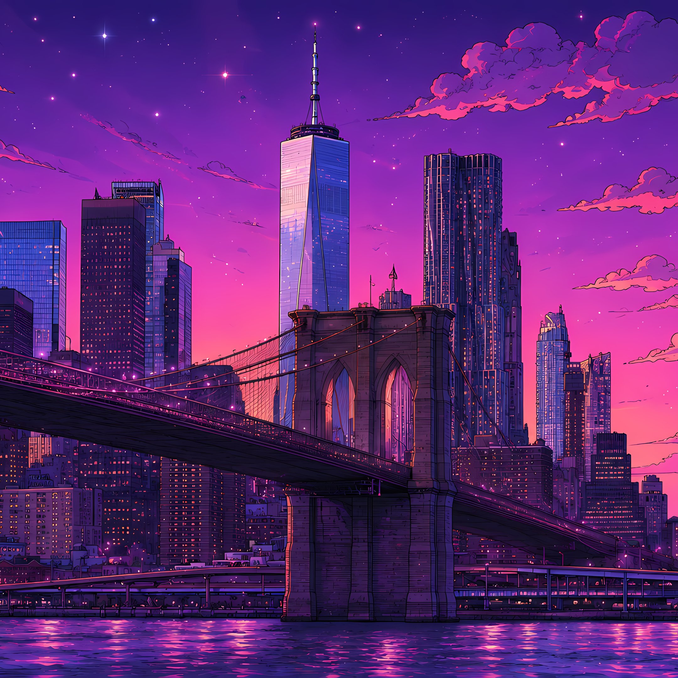 Brooklyn Bridge in the purple sunset of New York - Wallpapers for iPad 10.2″ in 2160x2160 resolution