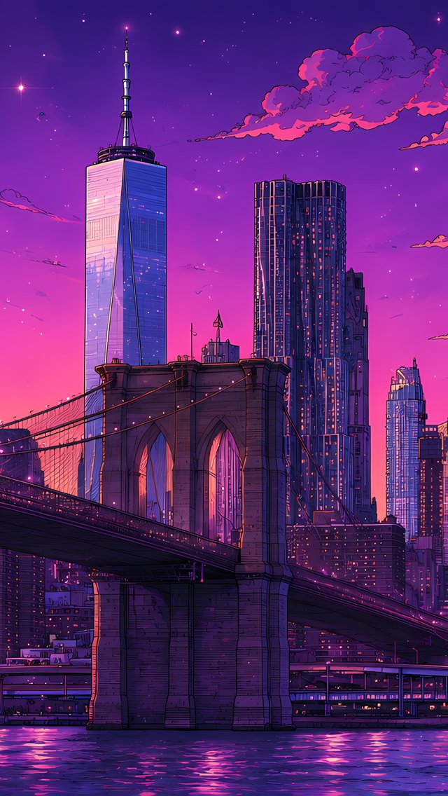 Brooklyn Bridge in the purple sunset of New York - Wallpapers for iPhone 5/5S/5C/SE in 640x1136 resolution