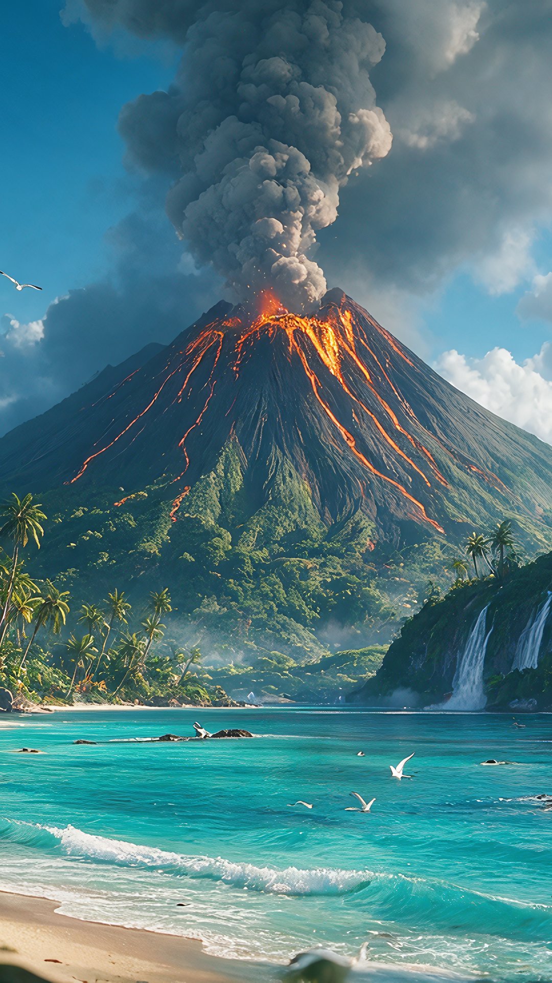 Volcanic Eruption on a Tropical Island - Wallpapers for Samsung, Honor, Sony in 1080x1920 resolution