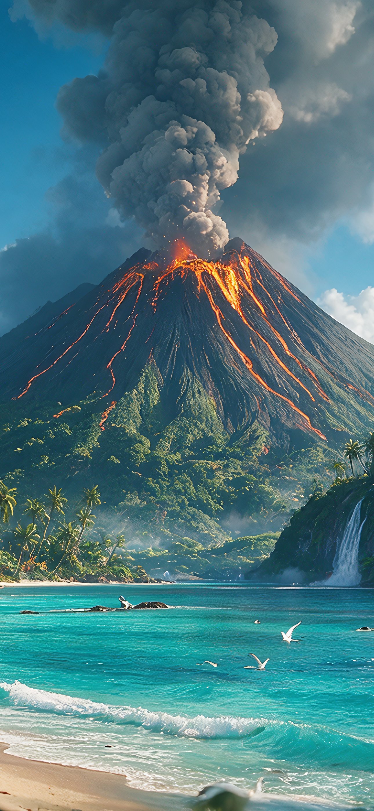 Volcanic Eruption on a Tropical Island - Wallpapers for iPhone 15 Pro Max/14 Pro Max in 1290x2796 resolution