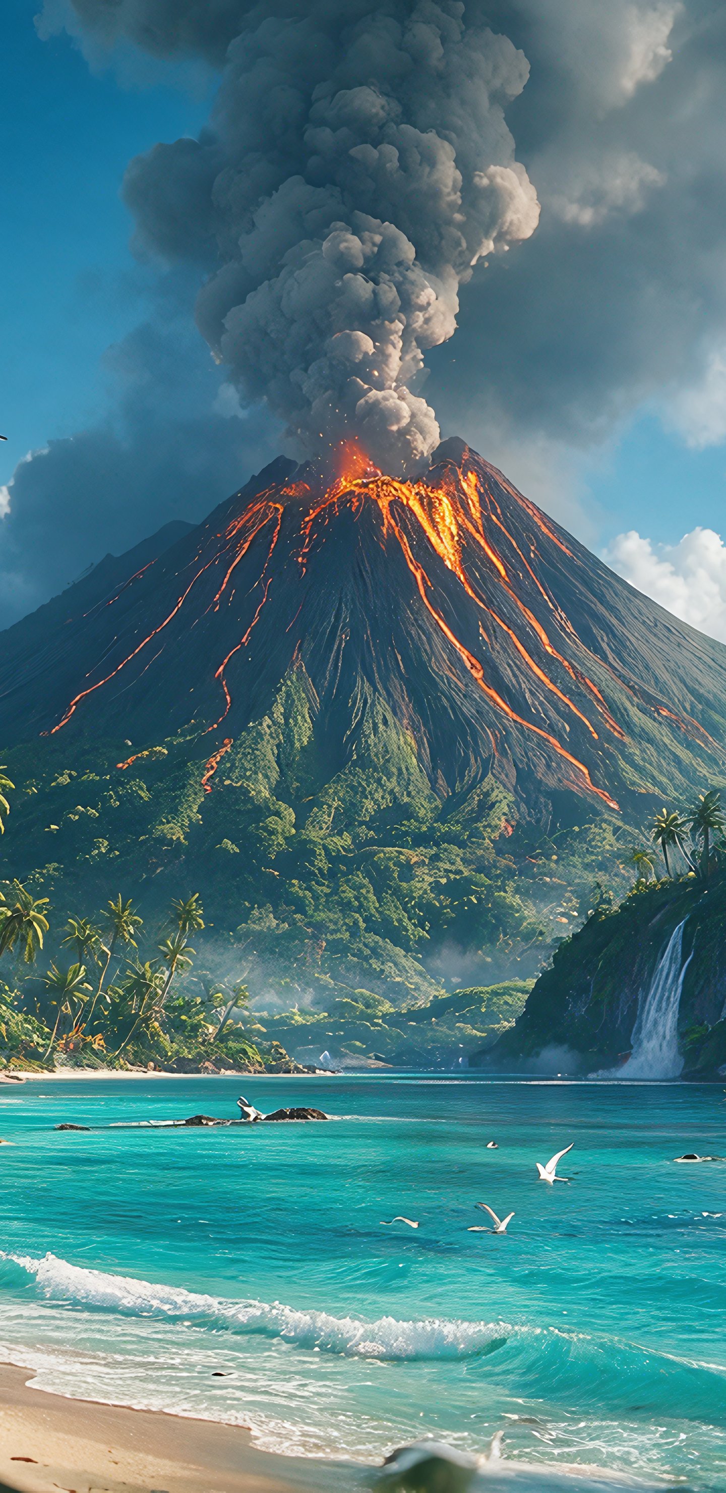 Volcanic Eruption on a Tropical Island - Wallpapers for Samsung Galaxy S8/S8+/Note 8/S9/S9+/Note 9 in 1440x2960 resolution
