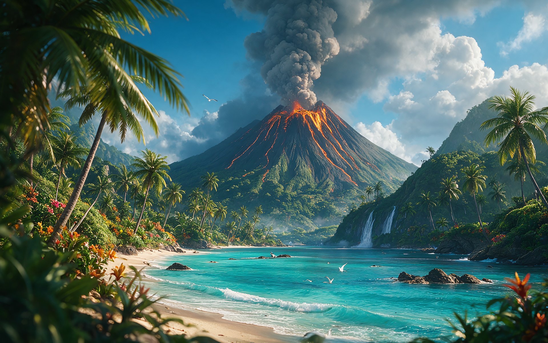 Volcanic Eruption on a Tropical Island - WUXGA wallpapers in 1920x1200 resolution