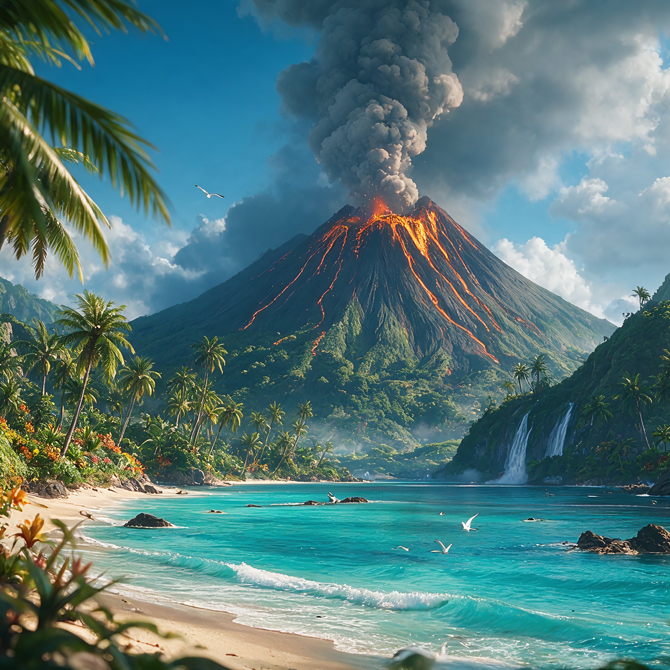 Volcanic Eruption on a Tropical Island - Wallpapers for iPad mini 8.3″ in 2266x2266 resolution