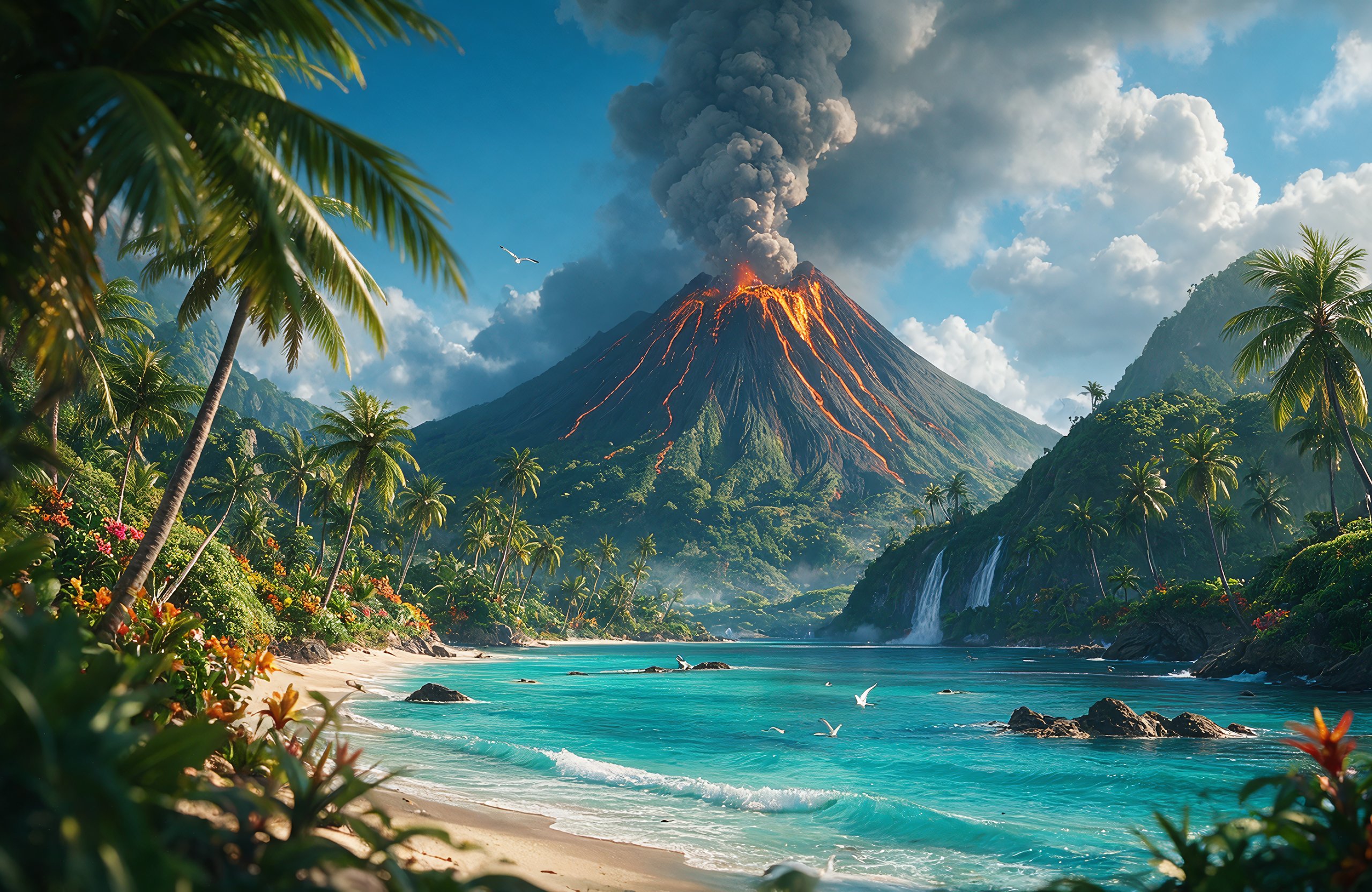 Volcanic Eruption on a Tropical Island - Wallpapers for Apple MacBook Air 13 M2″ in 2560x1664 resolution