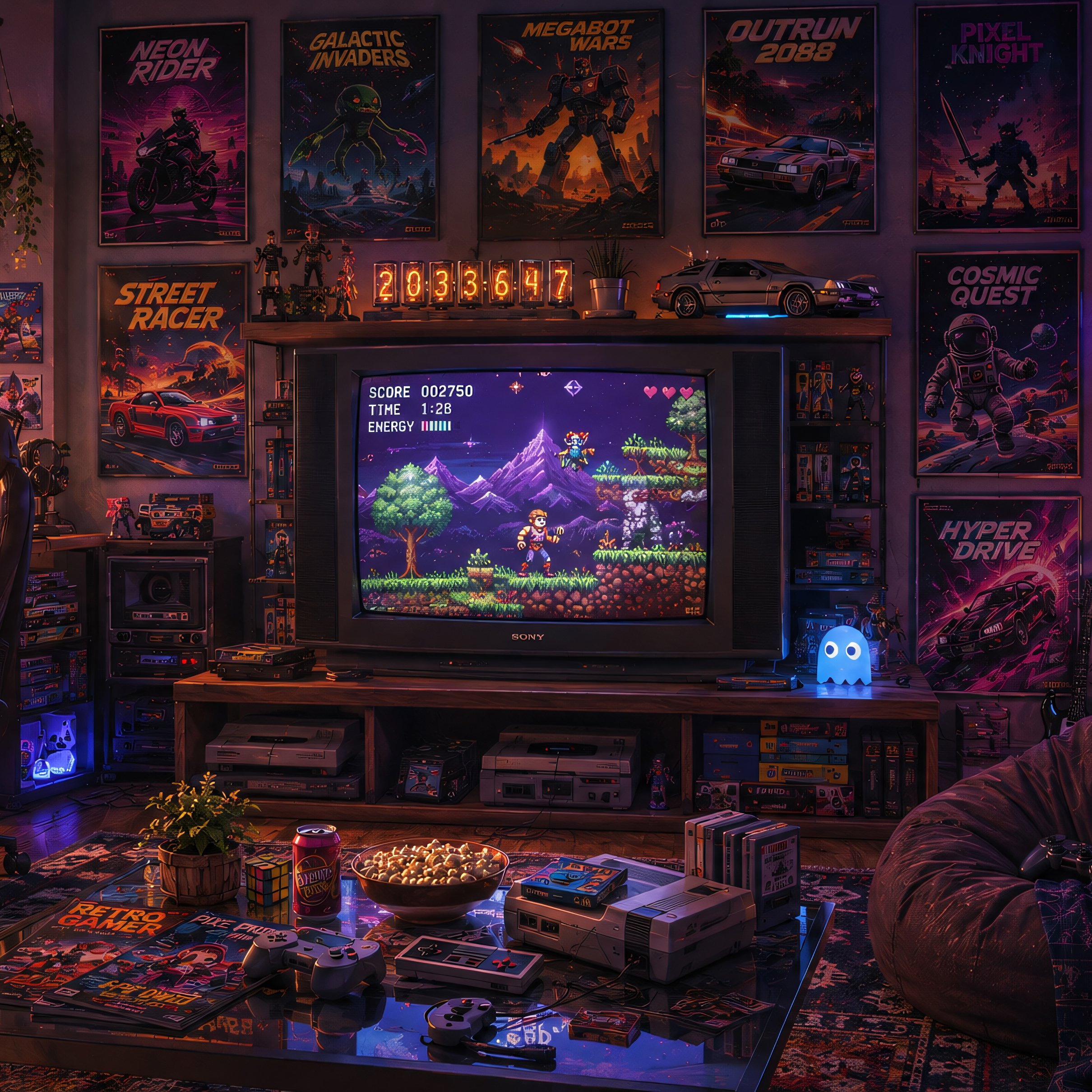 Retro Neon Arcade Gaming Room Setup - Wallpapers for iPad Pro 11″ 2024 in 2420x2420 resolution